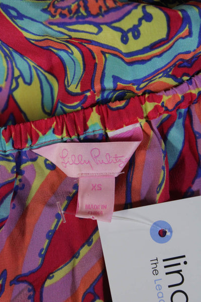 Lily Pulitzer Women Tunic Blouse Blue Paisley Silk Long Sleeve Size XS