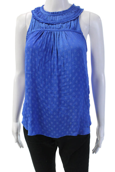 Maeve Anthropologie Women Sleeveless Polka Dot High Neck Blouse Blue Size 0