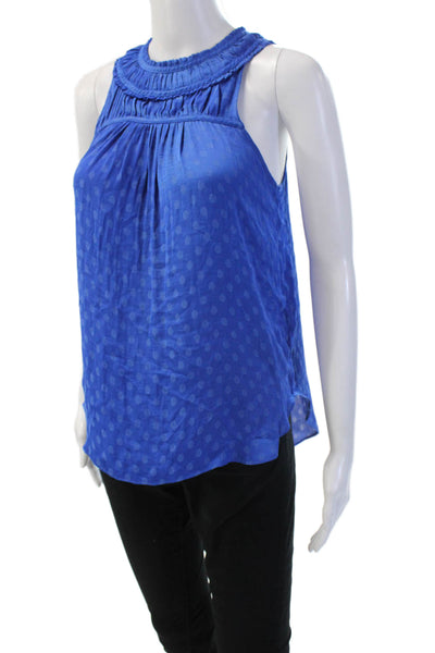 Maeve Anthropologie Women Sleeveless Polka Dot High Neck Blouse Blue Size 0