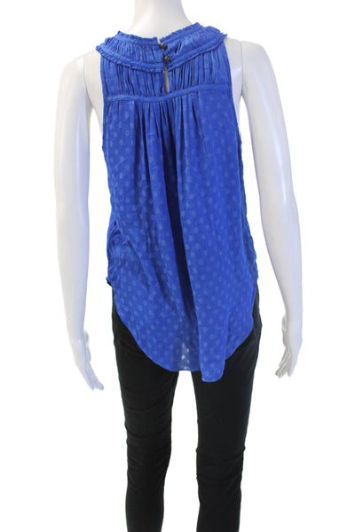 Maeve Anthropologie Women Sleeveless Polka Dot High Neck Blouse Blue Size 0