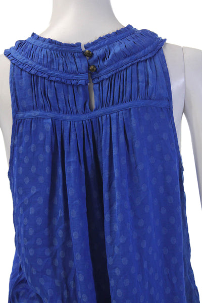 Maeve Anthropologie Women Sleeveless Polka Dot High Neck Blouse Blue Size 0