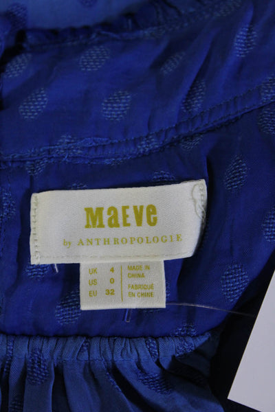 Maeve Anthropologie Women Sleeveless Polka Dot High Neck Blouse Blue Size 0