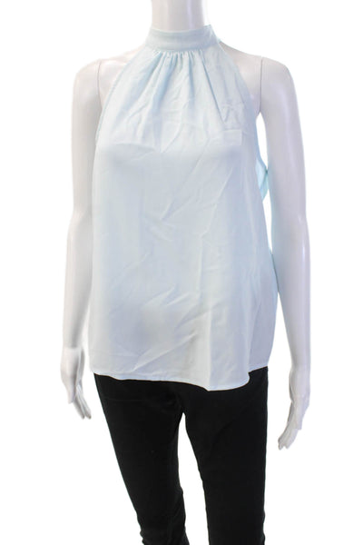 Alex Marie Womens Light Blue Sleeveless High Neck Polyester Blouse Size S