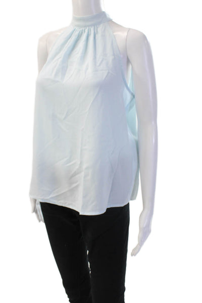 Alex Marie Womens Light Blue Sleeveless High Neck Polyester Blouse Size S