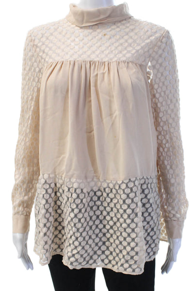 Catherine Malandrino Women Tunic Blouse Beige Mock Neck Long Sleeve Size 4