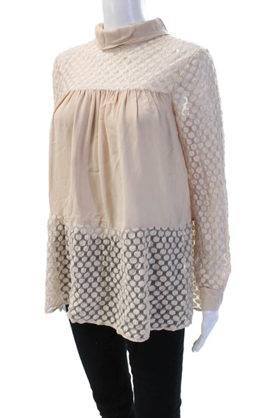 Catherine Malandrino Women Tunic Blouse Beige Mock Neck Long Sleeve Size 4