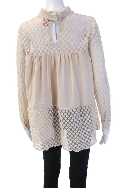 Catherine Malandrino Women Tunic Blouse Beige Mock Neck Long Sleeve Size 4