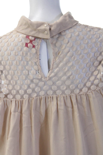 Catherine Malandrino Women Tunic Blouse Beige Mock Neck Long Sleeve Size 4
