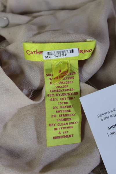 Catherine Malandrino Women Tunic Blouse Beige Mock Neck Long Sleeve Size 4