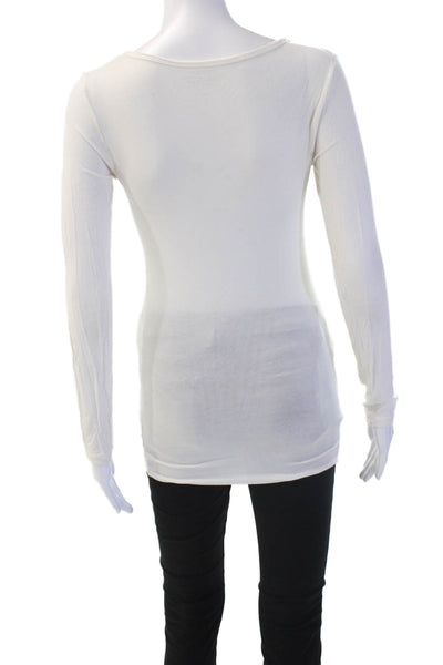 Majestic Paris Women Basic White V-Neck Long Sleeve T-Shirt Size 1