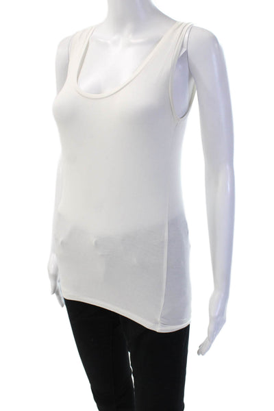 Majestic Filatures Women Basic Sleeveless Tank White Round Neck Size 1