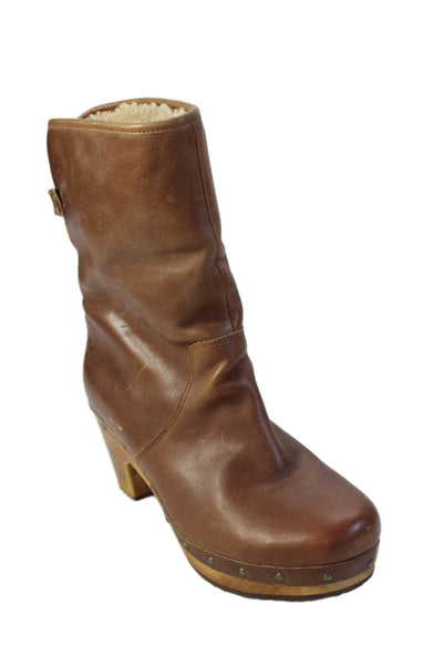 UGG Australia Womens Slip On Block Heel Shearling Lined Booties Brown Size 6