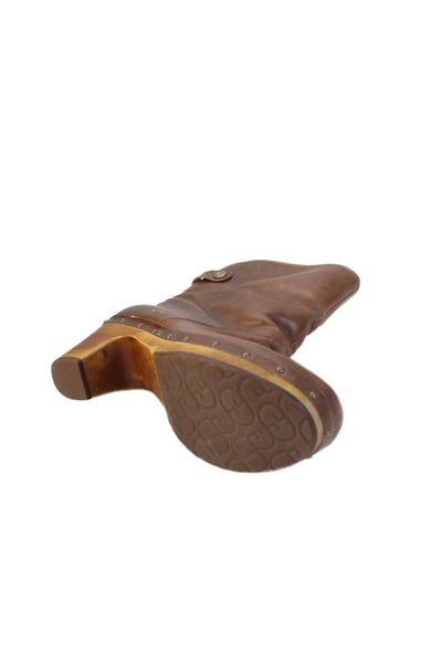 UGG Australia Womens Slip On Block Heel Shearling Lined Booties Brown Size 6