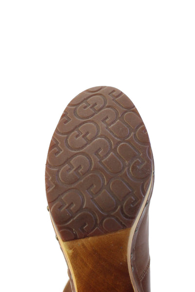 UGG Australia Womens Slip On Block Heel Shearling Lined Booties Brown Size 6