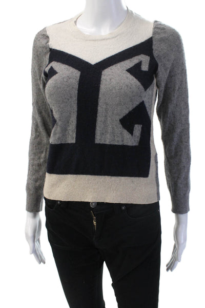J Crew Womens Beige Geometric Crew Neck Pullover Sweater Size M