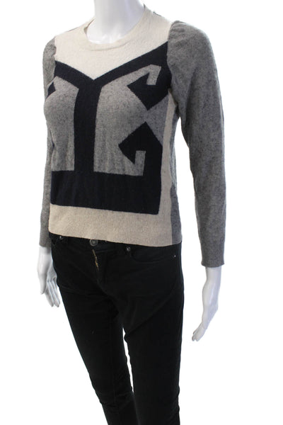 J Crew Womens Beige Geometric Crew Neck Pullover Sweater Size M