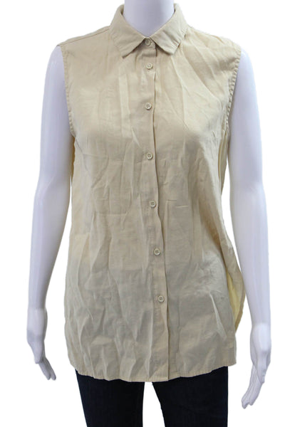Dissh Women Basic Sleeveless Collared Button-Up Top Beige Size 10