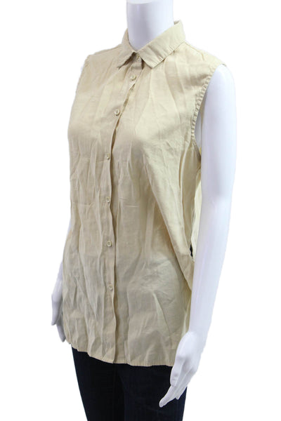 Dissh Women Basic Sleeveless Collared Button-Up Top Beige Size 10