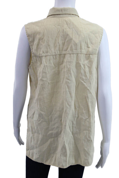 Dissh Women Basic Sleeveless Collared Button-Up Top Beige Size 10