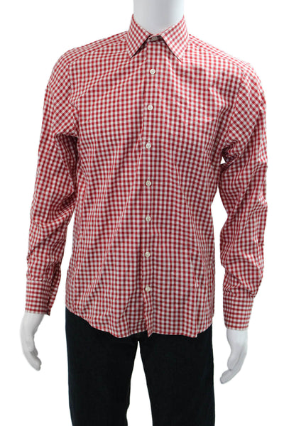Thomas Pink Mens Checkered Print Long Sleeve Button-Down Shirt Red Size M