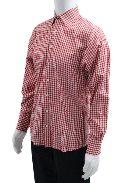 Thomas Pink Mens Checkered Print Long Sleeve Button-Down Shirt Red Size M