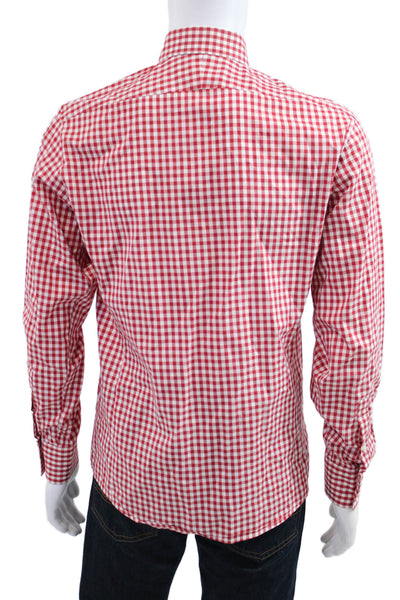 Thomas Pink Mens Checkered Print Long Sleeve Button-Down Shirt Red Size M