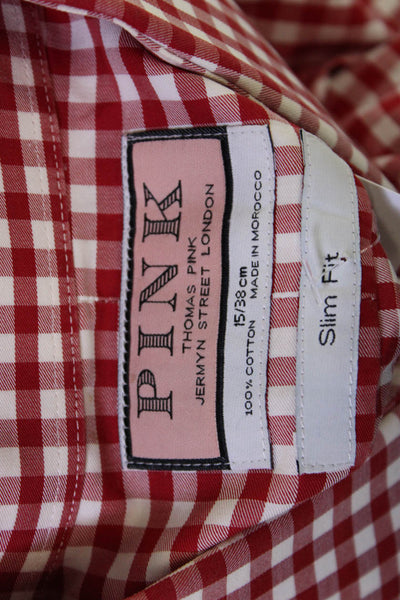 Thomas Pink Mens Checkered Print Long Sleeve Button-Down Shirt Red Size M