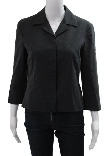Brooks Brothers Women Dark Gray Wool Blend Collared 3/4 Sleeve Blazer Size 6