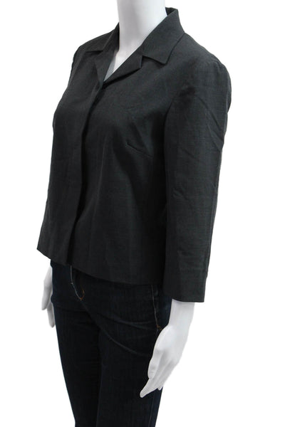 Brooks Brothers Women Dark Gray Wool Blend Collared 3/4 Sleeve Blazer Size 6