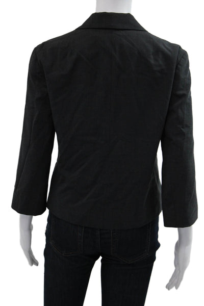 Brooks Brothers Women Dark Gray Wool Blend Collared 3/4 Sleeve Blazer Size 6