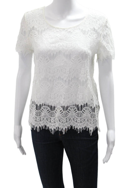 Generation Love Womens Bohemian White Short Sleeve Round Neck Blouse Size XS