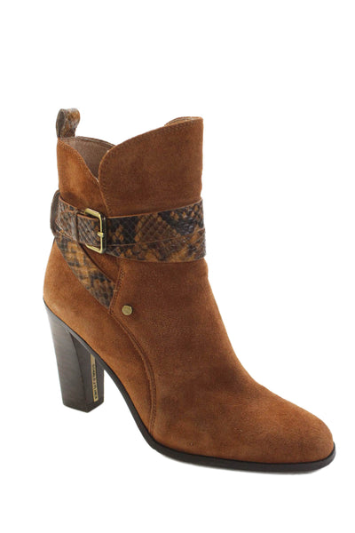 Donald J Pliner Womens Suede Buckled Zip High Heeled Ankle Boots Brown Size 6.5