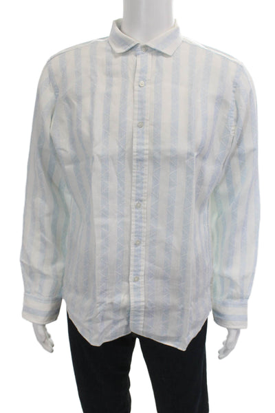 Proper Cloth Mens Stripe Print Long Sleeve Collar Button-Down Shirt White Size L