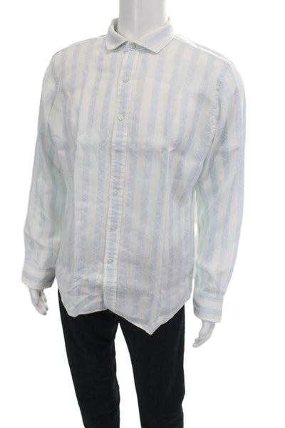 Proper Cloth Mens Stripe Print Long Sleeve Collar Button-Down Shirt White Size L