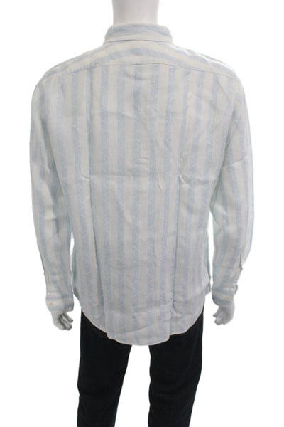 Proper Cloth Mens Stripe Print Long Sleeve Collar Button-Down Shirt White Size L