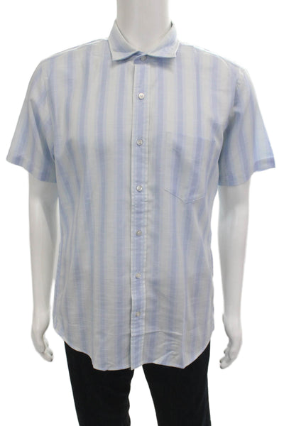 Proper Cloth Mens Cotton Stripe Print Short Sleeve Button-Down Shirt Blue Size L