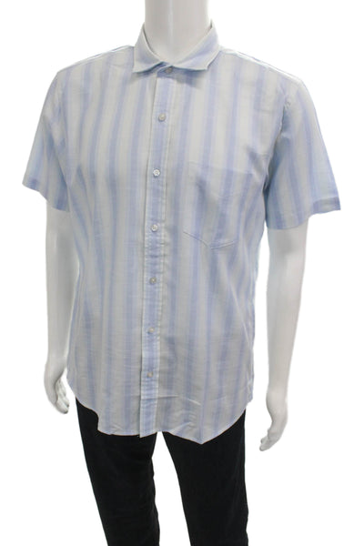 Proper Cloth Mens Cotton Stripe Print Short Sleeve Button-Down Shirt Blue Size L