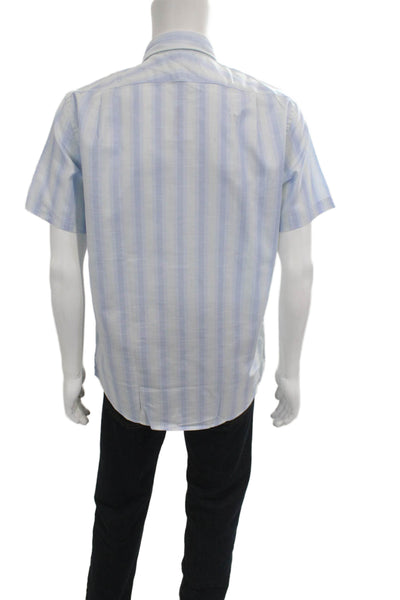 Proper Cloth Mens Cotton Stripe Print Short Sleeve Button-Down Shirt Blue Size L
