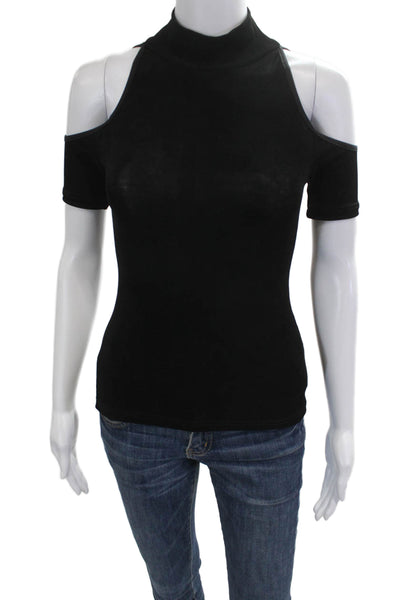 Bisou Bisou Women Black Mock Neck Sleeveless T-Shirt 98% Acetate Size M