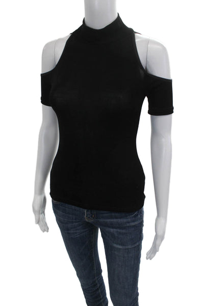 Bisou Bisou Women Black Mock Neck Sleeveless T-Shirt 98% Acetate Size M