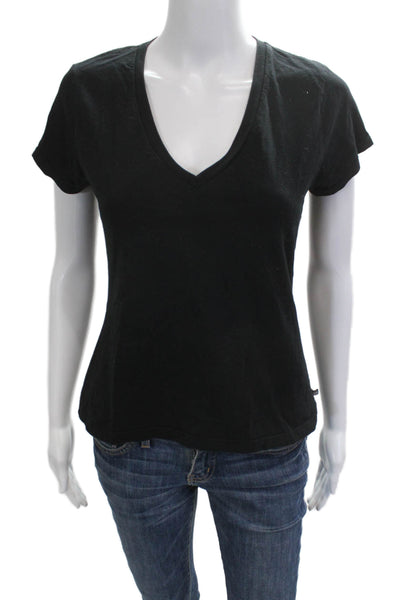 Standard James Perse Women Basic V Neck Short Sleeve Black Silk T-Shirt Size 3