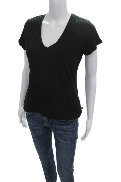 Standard James Perse Women Basic V Neck Short Sleeve Black Silk T-Shirt Size 3