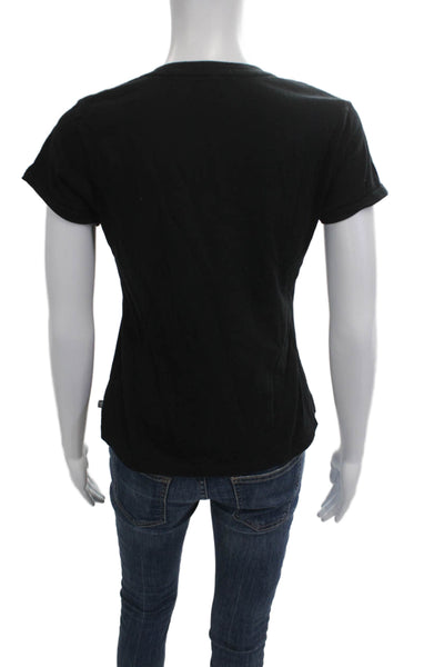 Standard James Perse Women Basic V Neck Short Sleeve Black Silk T-Shirt Size 3