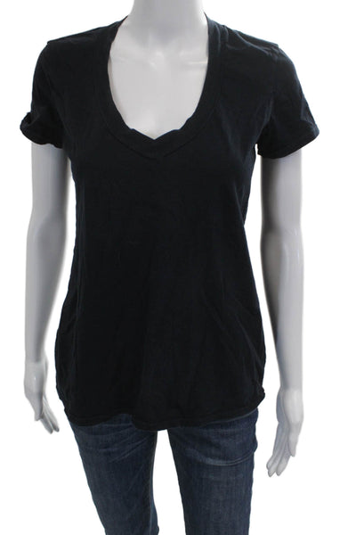 Standard James Perse Women Basic Black V-Neck Cotton Short Sleeve T-Shirt Size 3