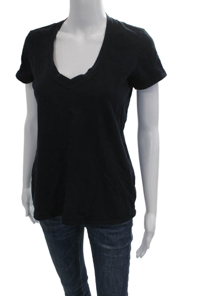 Standard James Perse Women Basic Black V-Neck Cotton Short Sleeve T-Shirt Size 3