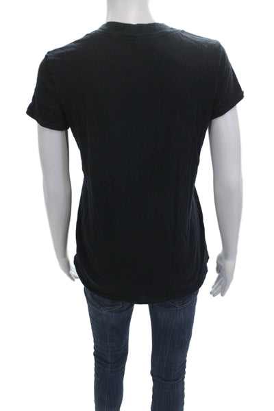Standard James Perse Women Basic Black V-Neck Cotton Short Sleeve T-Shirt Size 3