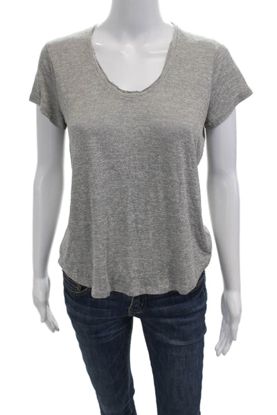 Vince Women Basic Gray V-Neck Short Sleeve T-Shirt Rayon Polyester Size S