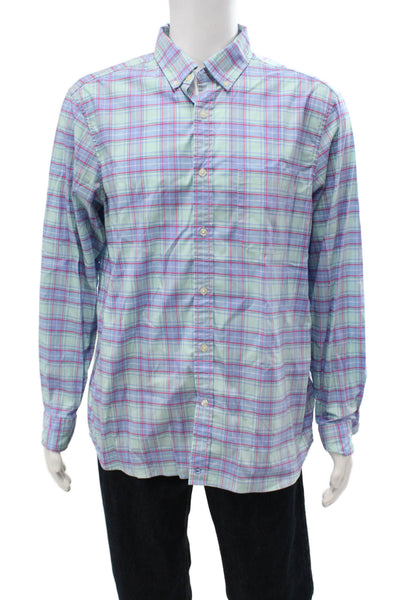 Vineyard Vines Mens Button Front Collared Plaid Shirt Green Blue Red Size Large