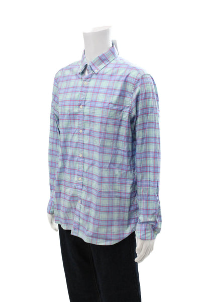 Vineyard Vines Mens Button Front Collared Plaid Shirt Green Blue Red Size Large