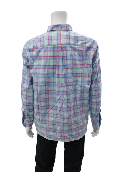 Vineyard Vines Mens Button Front Collared Plaid Shirt Green Blue Red Size Large